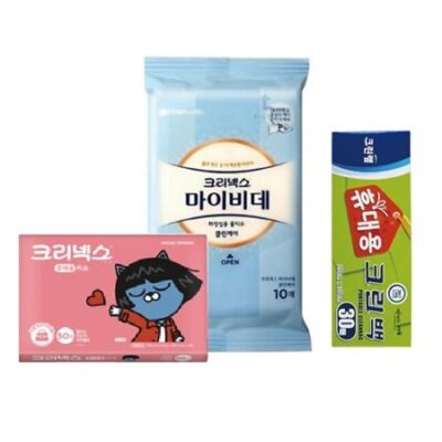 카카오프렌즈 크리넥스 휴대용 티슈 마이비데 물티슈 크린랩 3종 위생백 여행용세트 판촉물제작 대표이미지